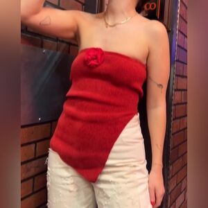 Asymmetrical Red Strapless Top